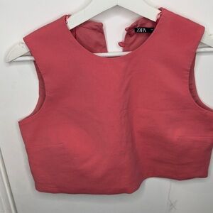 Zara Coral Sleeveless Crop Top + Skirt